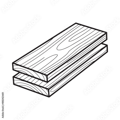 a simple black and white illustration depicts stacked wooden planks showcasing a textured grain pattern and linear design