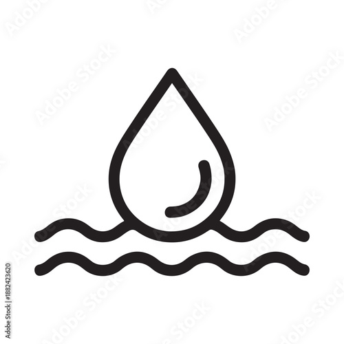 a simple black line drawing illustrating a teardrop shape above wavy water lines minimalist design