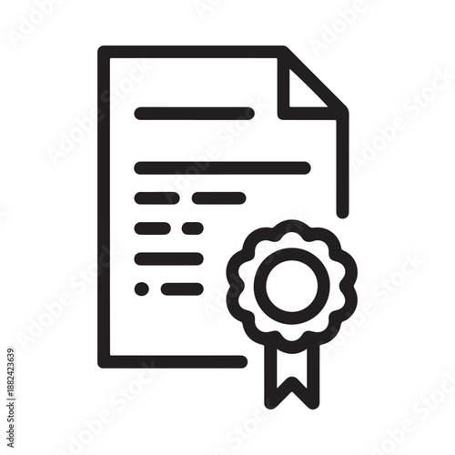 a simple black and white line drawing depicts a document with a seal representing certification or official paperwork