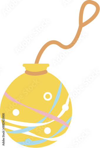 This is illustrations of water balloons and yo-yos, which are toys that are sold at Japanese festivals and fairs. yellow