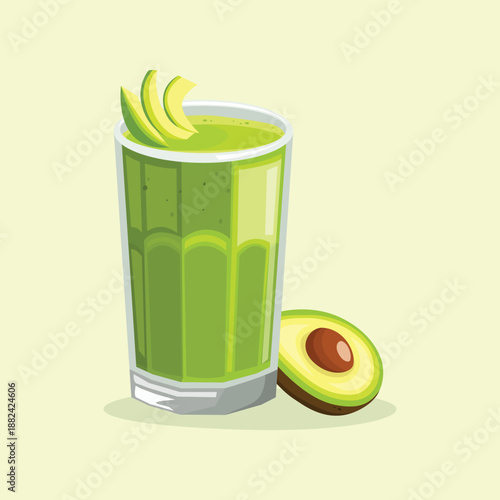 A fresh avocado juice illustration ideal for healthy lifestyle, nutrition, and beverage related designs.
