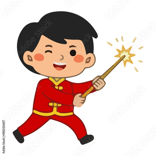 Boy playing with sparkler