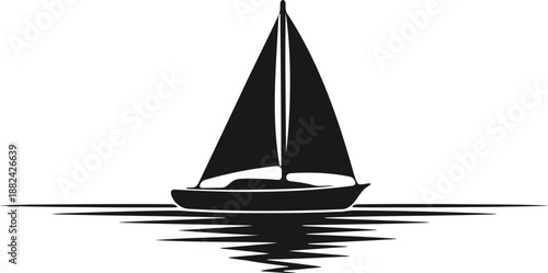 WeSailboat Silhouette on Calm Water with Reflection at Sunsetb