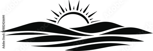 WSunrise Over Water Silhouette Icon – Nature Landscape Symboleb