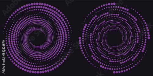 3D purple techno background. Big data visualization on dark space with dotted lines shape decoration. Modern graphic design element dots circle style concept for banner, flyer, card, cover or brochure