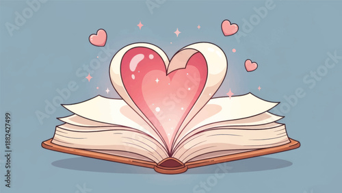 Open Book Emitting Heartful Light with Floating Hearts Above Its Pages.