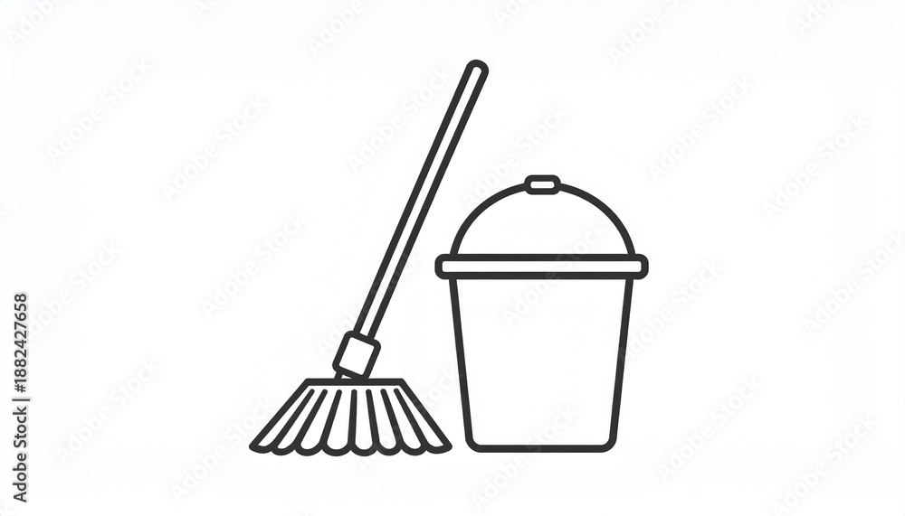 Fototapeta premium Simple Cleaning Tools - Mop and Bucket Illustration for Housekeeping and Maintenance.