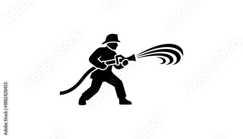 Stylized silhouette of a firefighter in action, wielding a powerful water hose. This graphic icon symbolizes emergency services, fire protection, and the dedication of first responders