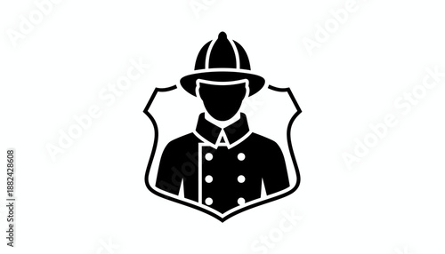 Icon representing a firefighter in uniform within a shield emblem, symbolizing protection and emergency services