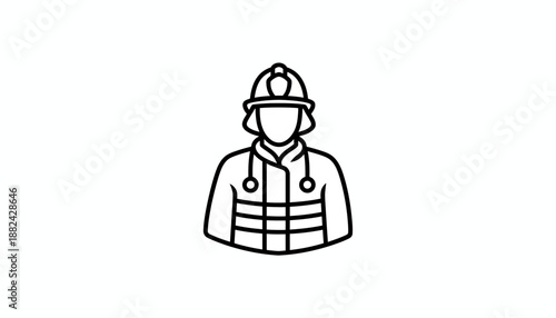 Simple line art illustration of a firefighter in uniform, ready for action