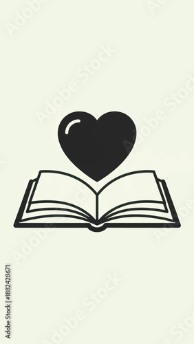 Open book with a heart atop pages icon, symbolizing love of reading and learning.