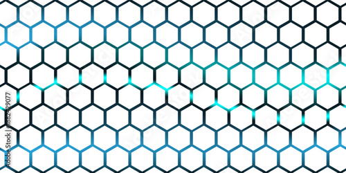 White 3d hexagonal technology vector abstract background. Blue bright energy flashes under hexagon in modern technology futuristic background vector illustration. White honeycomb texture grid.