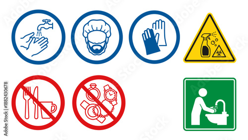 Food Industry and HACCP Safety Signs Set - ISO Style Hygiene and Sanitation Icons