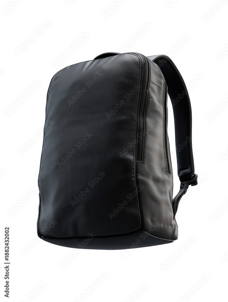 Fototapeta premium A sleek, modern black backpack floating against a white background, perfect for travel or everyday use.