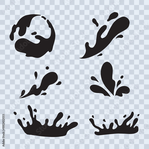 Collection of diverse liquid splash and water drop graphic elements for fresh visual designs