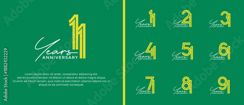 anniversary vector logo set, yellow color with handwriting can be use for celebration
