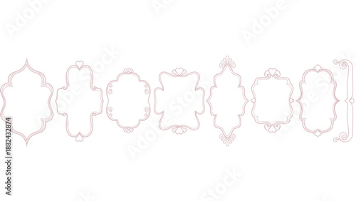 A series of ornate frames displayed in a row, showcasing varying designs and intricate details