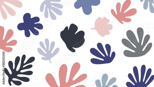 An assortment of colorful abstract flowers arranged randomly on a clean white background from a direct overhead viewpoint