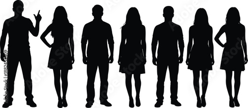 Diverse group of professional business people silhouettes standing in a row isolated on white background for corporate team building concepts