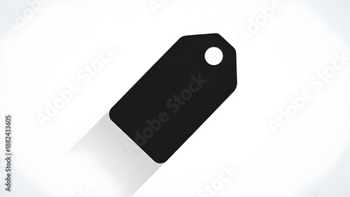 Solid Black Price Tag Silhouette with Long Diagonal Shadow – Flat Long-Shadow Design Icon