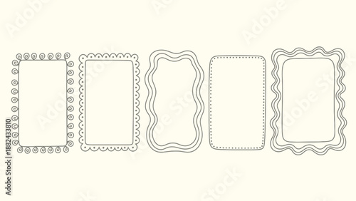 Collection of ornate frames with varying edge designs on a neutral background from a straightforward viewpoint