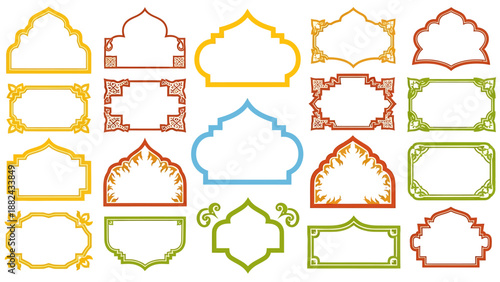 A collection of ornate frames and borders in various colors and designs, showcasing different shapes and styles for decorative purposes.