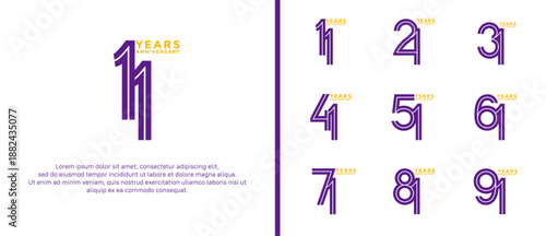 anniversary vector logo set, purple and orange color can be use for celebration