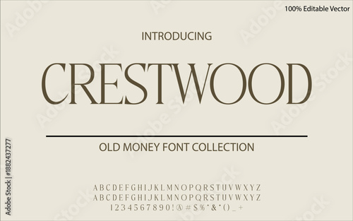 CRESTWOOD is a distinguished old money sans serif font built on balance, restraint, and heritage clarity. Its clean letterforms suit luxury branding, editorial design, corporate identity, upscale pack