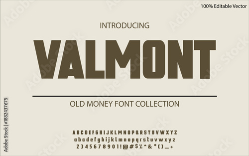VALMONT is a distinguished old money sans serif font built on balance, restraint, and heritage clarity. Its clean letterforms suit luxury branding, editorial design, corporate identity, upscale packag