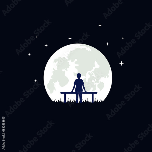 moon with kids logo vector icon  illustration
