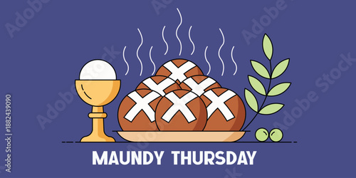 Maundy Thursday Hot Cross Buns Chalice Vector Illustration
