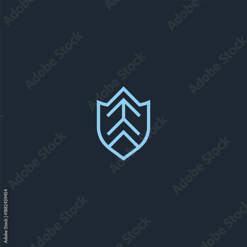Arrow shield logo in strong and balanced line style design.