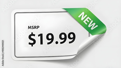 Peeling Sticker Price Tag Icon with Realistic Fold Effect and Green New Label