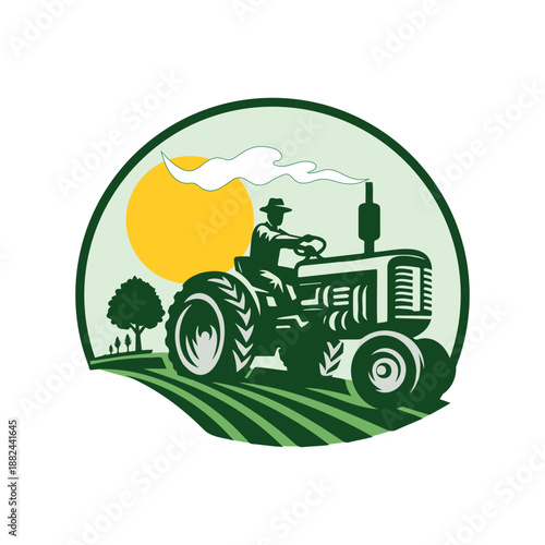 Farmer Tractor Logo Agriculture Rural Farming
