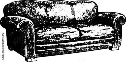 Vintage Sofa Illustration, Classic Upholstered Couch, Engraved Line Art