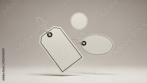 Floating Price Tags Trio with Dynamic Composition and Soft Studio Lighting