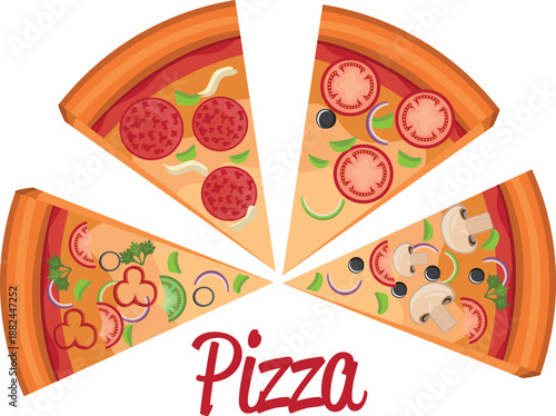 Slices of pizza with various toppings food cheese