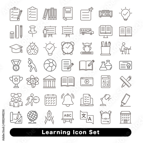 教育・勉強・学校生活のフラットアイコンセット