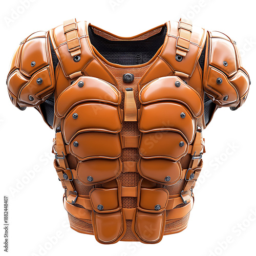 Brown protective chest armor suit designed for durability safety and high intensity sports training. Sports protection concept

