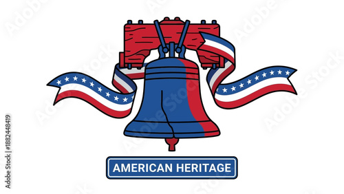 Patriotic Liberty Bell with American Heritage Banner and Flag Colors Illustration