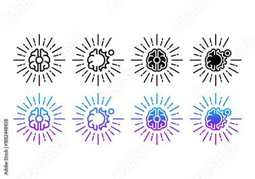 vector set of gear and brain icon designs with spark.