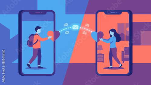 Digital Connection People Exchanging Ideas via Smartphones Illustration