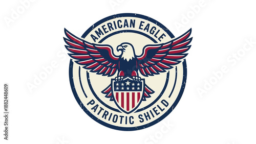 Patriotic American Eagle Shield Emblem with Spread Wings Illustration