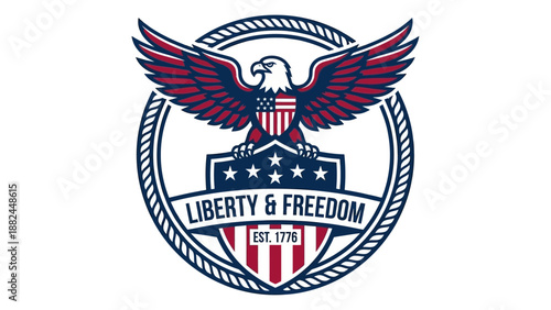 Patriotic Liberty & Freedom Eagle Emblem with Rope Border Illustration