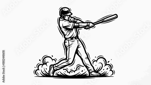 Dynamic Baseball Player Swinging Bat Action Sketch Illustration
