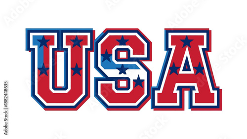 Bold USA Text in American Flag Colors with Stars Patriotic Illustration