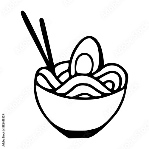 Japanese ramen or udon bowl line art icon for restaurant menu
