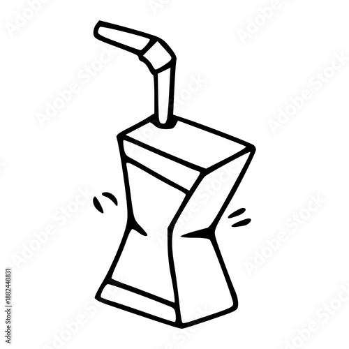 empty crushed juice box with straw vector illustration