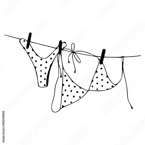 polka dot bikini hanging on a clothesline vector illustration