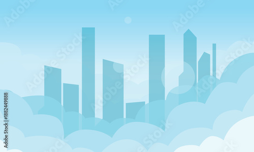Modern City Skyline Emerging from Clouds Vector Background